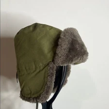 Eddie Bauer Vintage Green Trapper Hat Faux Fur Lining Goose Down Insulated