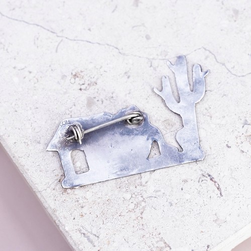Sterling 980 Silver Horse Brooch, Desert Cactus Pin, Native Animal Jewelry - 第 3/6 張圖片