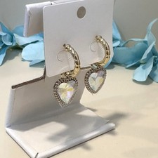 14K Gold Plated Women's Heart Drop Huggie Earrings