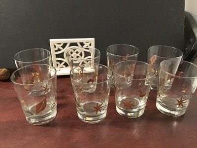 Vintage Libby Clear Lowball Glasses with Gold Design set of 8