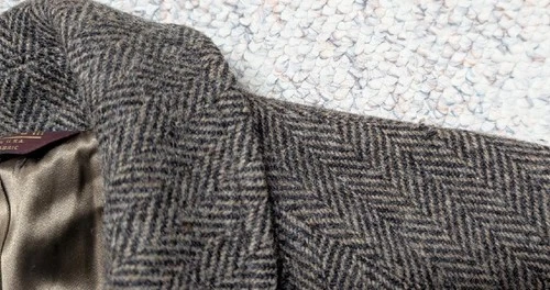 vintage USA made NORDSTROM herringbone TWEED overcoat 44L brown BELTED wool image 15