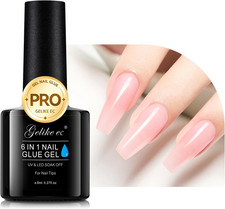 Gelike Ec Gel Nail Glue - 6 in 1 Nail Glue Pink Nail Polish, Base Coat UV Adhesi