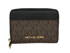 Michael Kors Jet Set Travel Medium Logo Zip-Around Card Case Brown/Black