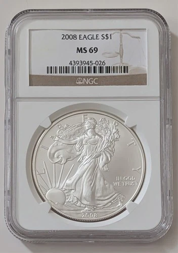 2008 AMERICAN SILVER EAGLE NGC MS 69 BROWN LABEL SKU 4393945-026