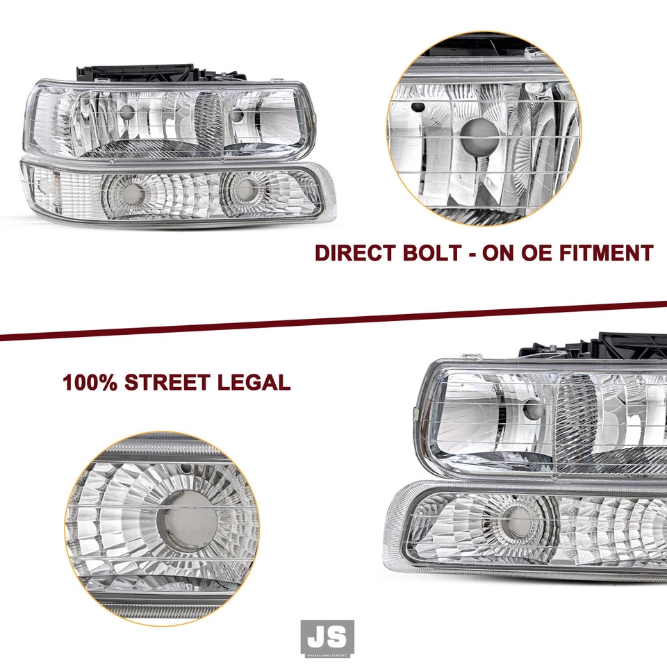 Faróis e lâmpadas de para-choque Suburban Tahoe para 1999-2002 Chevy Silverado 2000-2006 - Imagem 4 de 4