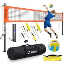 Professional Volleyball Set Net Heavy Duty w/ Winch System, Aluminum Poles Ball