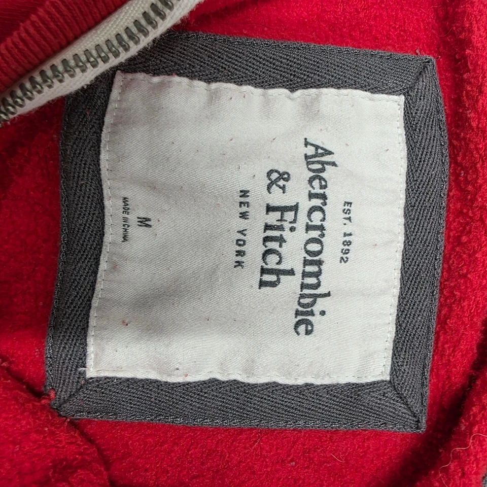 Винтажная женская толстовка с капюшоном Y2K Abercrombie & Fitch красная на молнии с надписью средний размер - Изображение 3 из 4