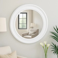 Large round white wall mirror vintage shabby chic living room hallway display