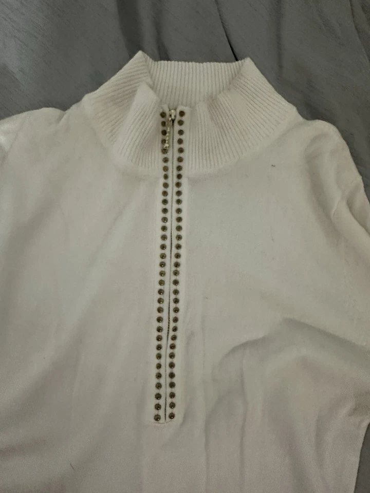 Calvin Klein Suéter Vestido Con Frontal 3/4 Cremallera Tachonado Cuello Simulado Talla Mediana E0 Foto 2 de 4