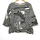 CHRIS & CAROL Sweater Women's XL Black Beige Geometric 3/4 Sleeve Lightweight