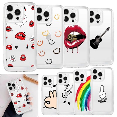 Phone Case For iPhone 17 12 13 14 15 Pro Max 16 Trendy Design Clear Rubber Cover