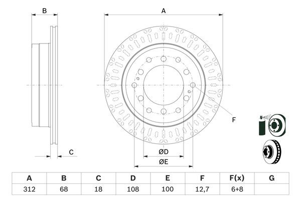 Disque de frein arrière BOSCH 0986479F07 contre les vibrations sur TOYOTA
