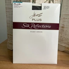 (#899) Hanes Plus Silk Reflections Pantyhose Silky Sheer BarleyBLACK Sz One Plus