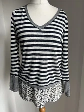 Mint Velvet linen double layer long sleeve  jersey top jumper UK 12