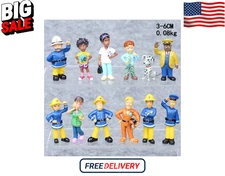 12Pcs Fireman Sam Figures Set Cartoon Anime PVC Firefighter Toys Kids Gift