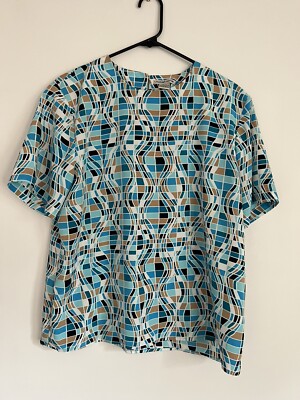 Notations Women's Short Sleeve Multicolor Print Shirt Size Large Shoulder Pads