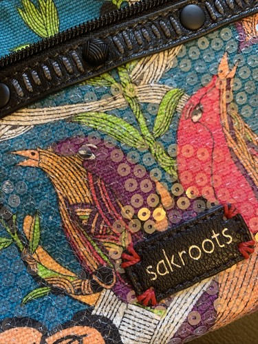 Sakroots Happy & Free Peace Small Colorful Birds Sequins Cross Body/Clutch Bag - Picture 7 of 7