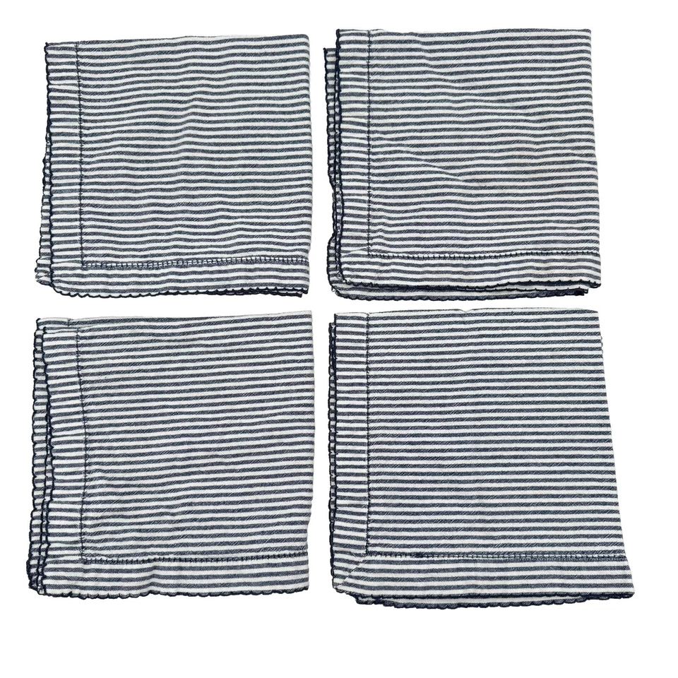 Set 4 Sur La Table Cloth Napkins Blue White Stripes 20” Square 100% Cotton - Image 4 of 4
