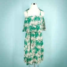 HD in Paris Anthropologie Size Medium M Fanned Palm Tropical Linen Blend Dress