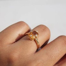 Solitaire Cushion Cut Citrine Gemstone Statement Gold Plated Silver Ring