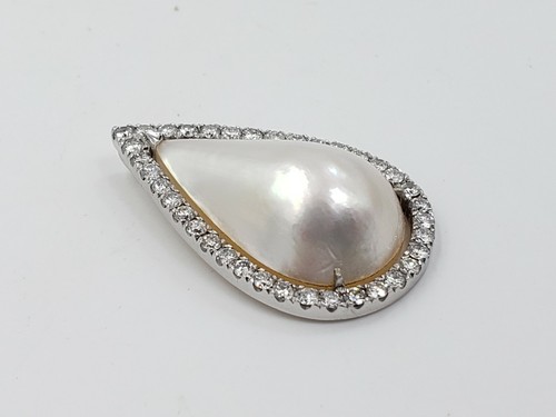 Oro Blanco 14Kt *Colgante de Diamantes y Perlas de Oro Blanco Mabe - Imagen 9 de 11