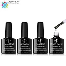 4pcs Dipping Nail Powder Liquid BASE + TOP COAT + ACTIVATOR + BRUSH SAVER Dip UK