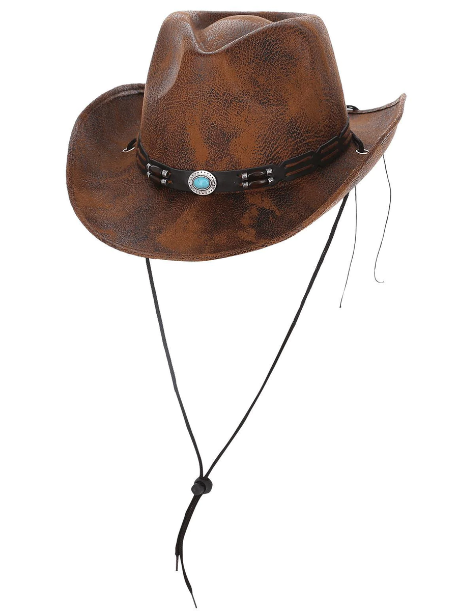 Tan Leather Look Western Cowboy Hat Adult Brown Tan Leather Look Western Cowboy Hat Adult Brown