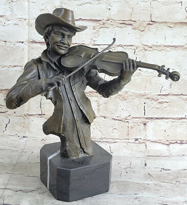 Messingskulptur von Ein Cowboy Spielt Eine Geige Hot Guss Western Old West Kunst