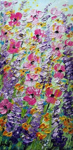 Texas Meadow Flowers Original Oil Impasto Painting of Lupine, Blue Forget-Me-Not - Picture 7 of 10
