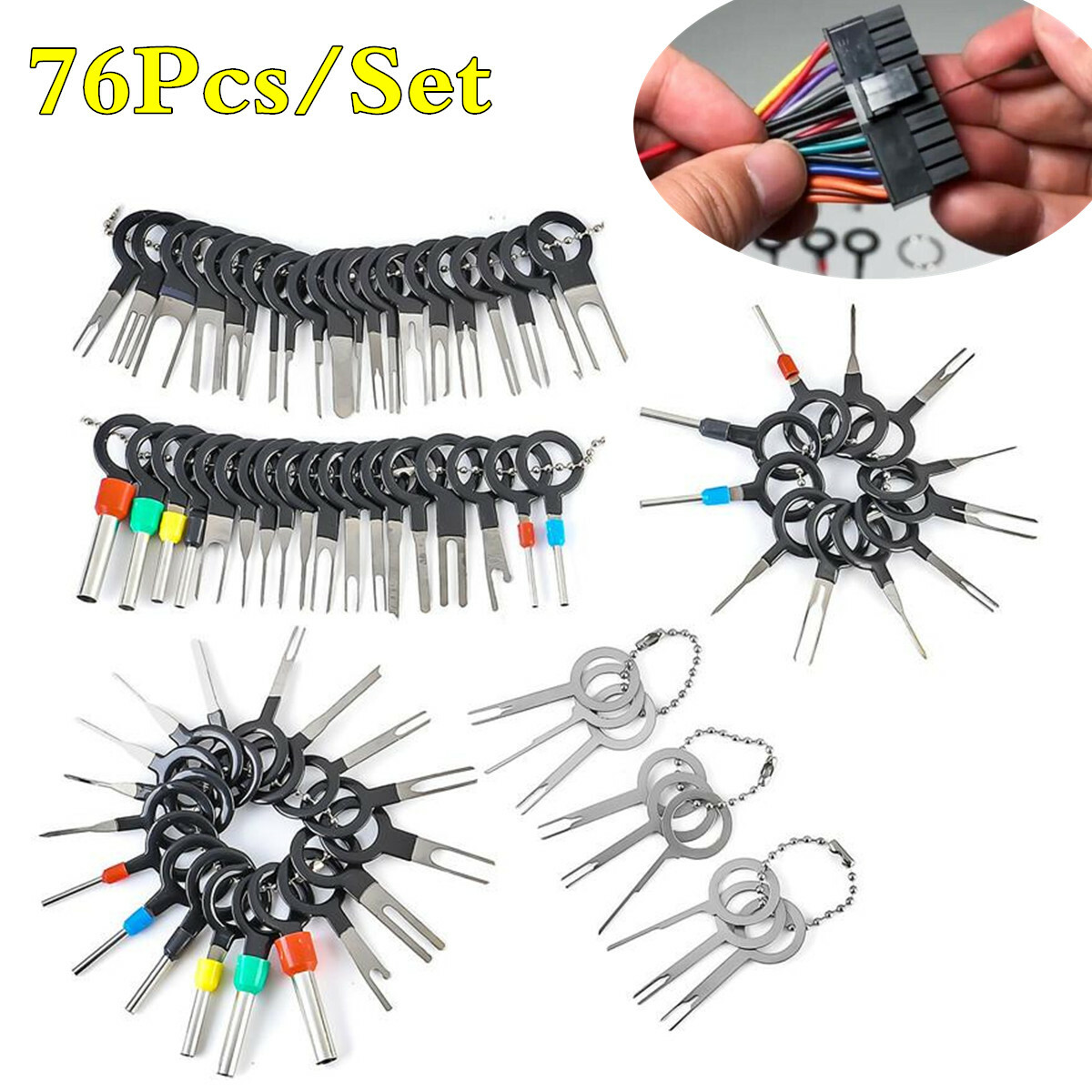 76Pcs Connector Pin Extractor Terminal Removal Tool Car Electrical Wiring Crimp