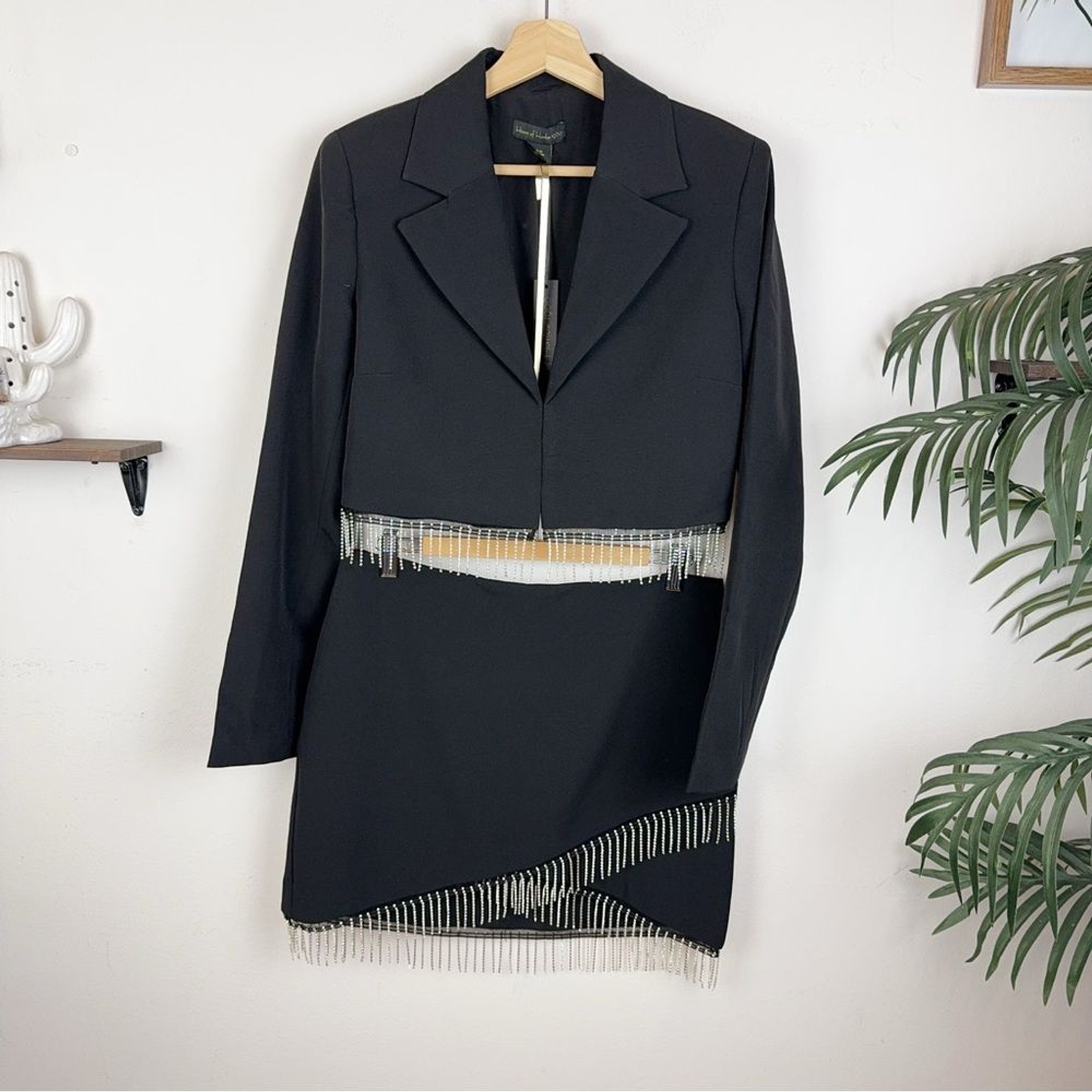 House of Harlow 1960 Two Piece Suit Blazer Top & Mini Skirt Set in Black Size L