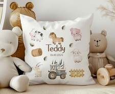 Personalised nursery pillow, farm animals cushion, kids bedroom design