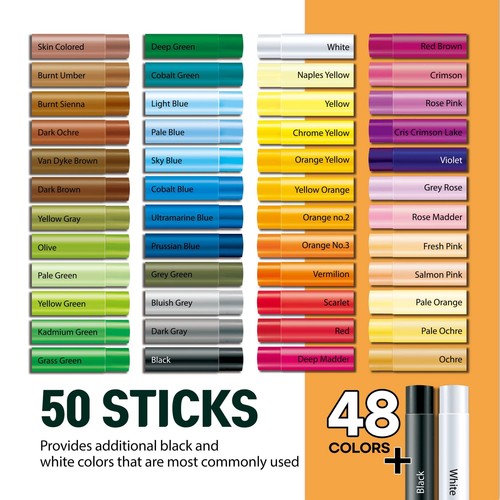 HA SHI Soft Oil Pastels Set (50 Sticks, 48 Colors) Art Supplies for Artist, G... - 第 3/8 張圖片