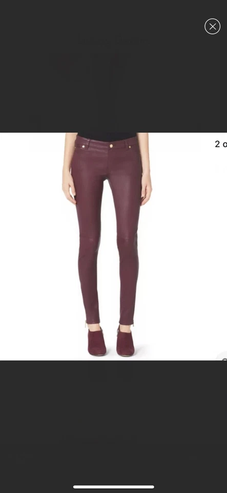 NEW Michael Kors 100% Lamb Leather Burgundy Pants - Image 2 of 4