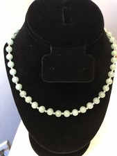Vintage Hand Knotted Jadeite Bead Necklace 19" JCS 925 Marked Jade