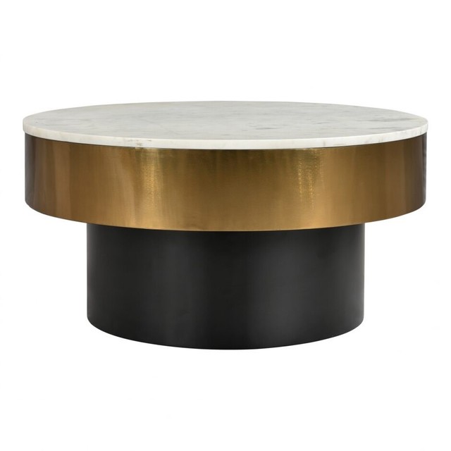31 5 W Coffee Table Solid White Marble Top Brass Finished Iron Black Plinth Ebay