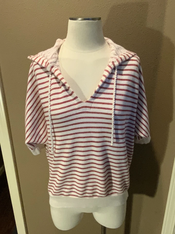 Espléndida Sudadera con Capucha de Algodón Playa Costera a Rayas con Mangas Cortas Dolman Foto 4 de 4