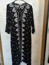 R. Vivimos Womens Black Silver Embroidered Floral Dress Midi 3/4 Sleeve Boho