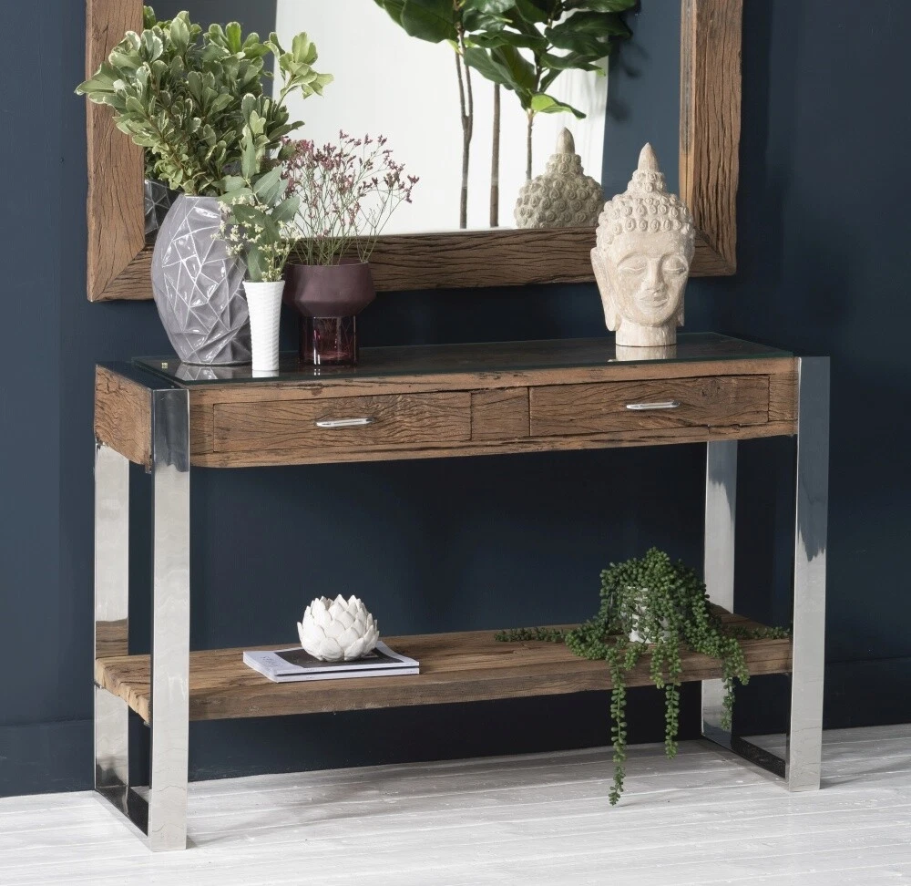 Chrome and wood console cheap table