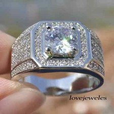 Lab-Created 3CT Round Cut VVS1 Diamond Men's Engagement Wedding Ring 925 Silver