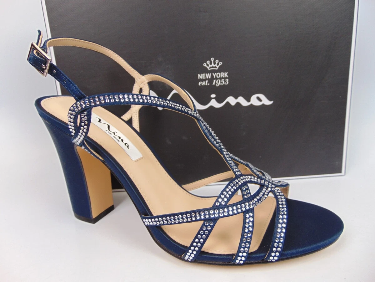 Nina Volanda Evening Dress Sandals Women's Shoes In Blue Velvet Satin |  ModeSens