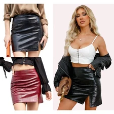 ON SALE!! PU Leather Bodycon Mini Short Pencil Skirt Nightwear Dress Clubwear US