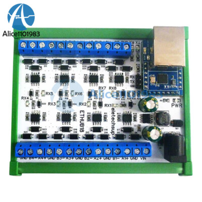 DC12-24V 8CH Ethernet Network RJ45 to 8 Port RS485 HUB Converter For UDP TCP Mod