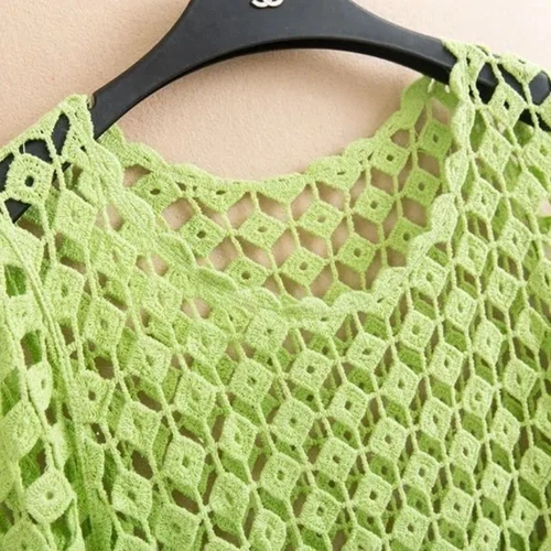 Women's Crochet Crop Top Hollow Pullover Summer concealer- - Bild 6 von 35