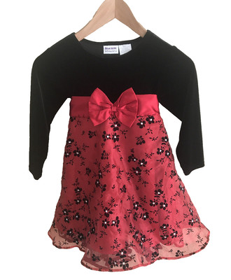 Blueberi Girls Holiday Party Dress Size 4 Black Red Velvet Glitter Long Sleeve