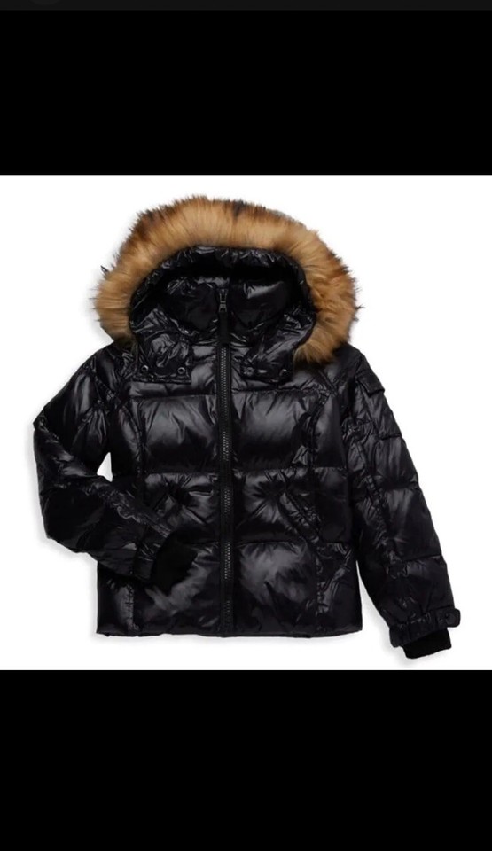 S13 Allie Women's Jet Natural Faux Fur Trim Hooded Down Puffer Coat XL