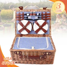 Portable 4 Persons Willow Basket & Picnic Ware Set Insulated Picnic Basket 3Kg