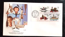 CHRISTMAS 1992 TOY SET 1992 FLEETWOOD CACHET PLATE#BLOCK FDC UNADDR