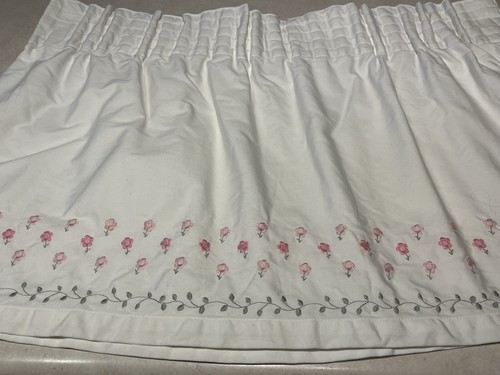 Pottery Barn Kids White & Pink Floral Embroidery Valance Curtain 49” X 17.5”