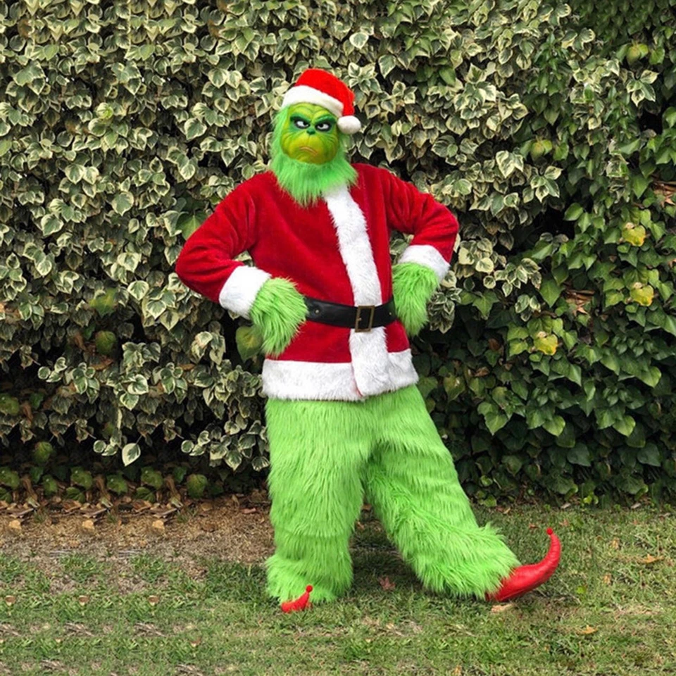 Disfraz de Monstruo Verde Traje Peludo Verde Disfraz de Papá Noel Adulto NAVIDAD Foto 2 de 4